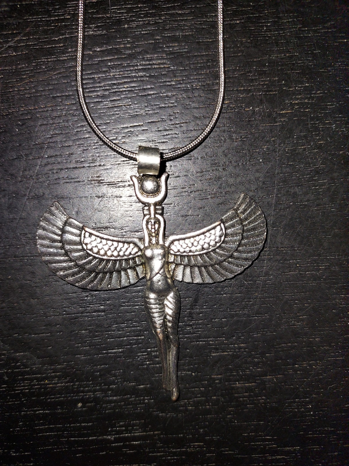 Isis Goddess Pendant Necklace Egyptian Winged Amulet Silver Chain Mythology