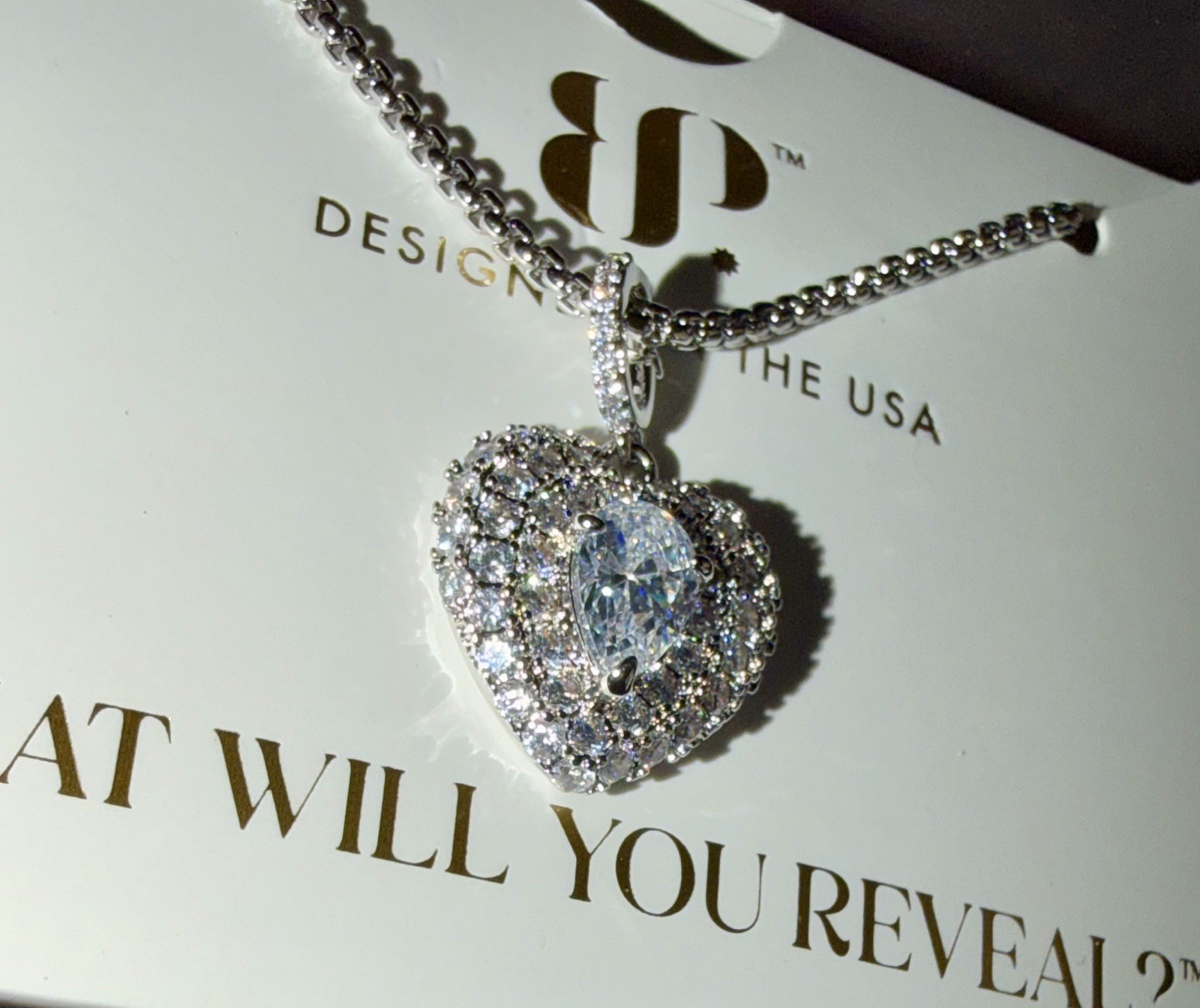 🚨 Custom BP Necklace with Diamond CZ Heart Charm on Rhodium 18” + 2.5” Extender