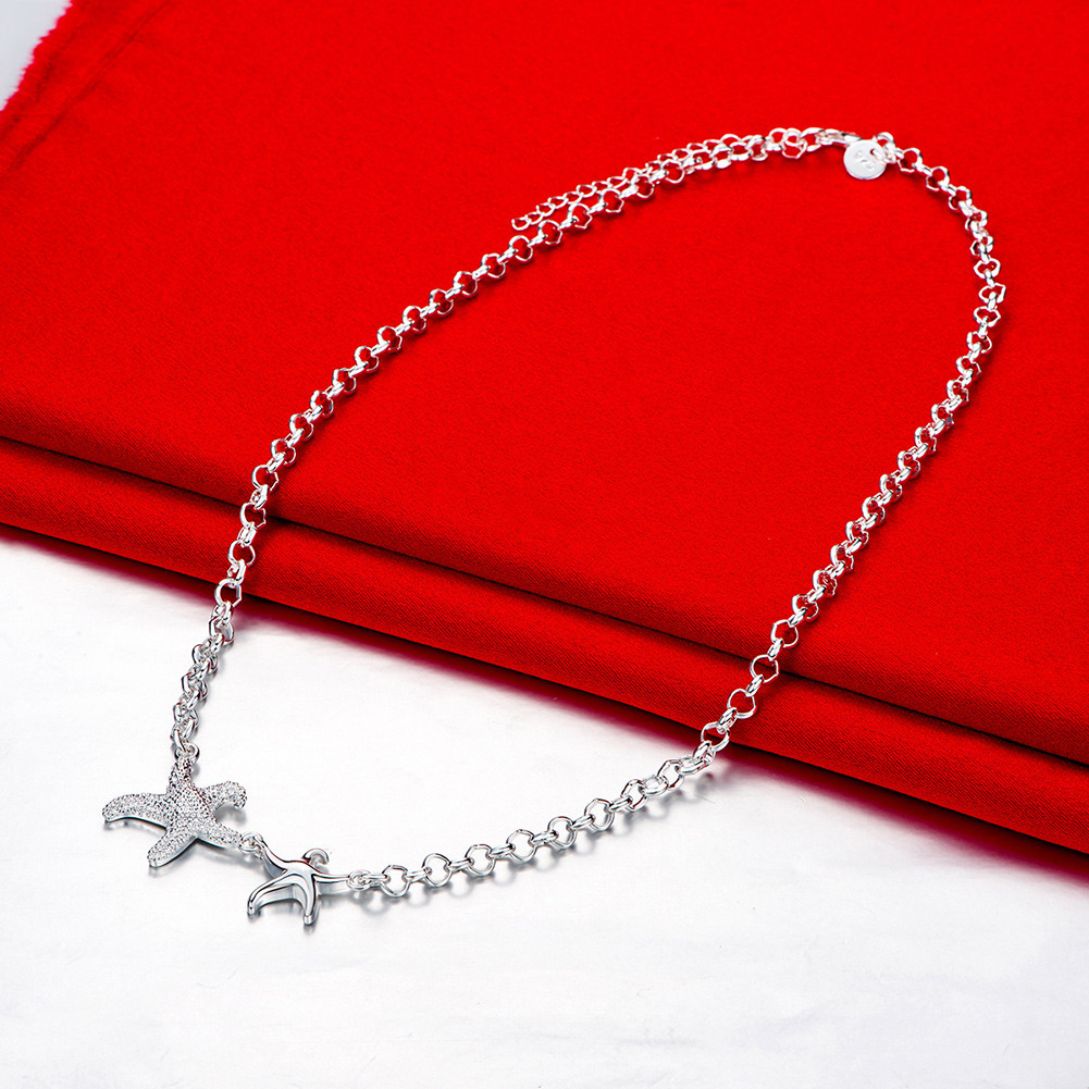 Elegant 925 Sterling Silver Filled SF Sea Stars Pendant Necklace N-A638