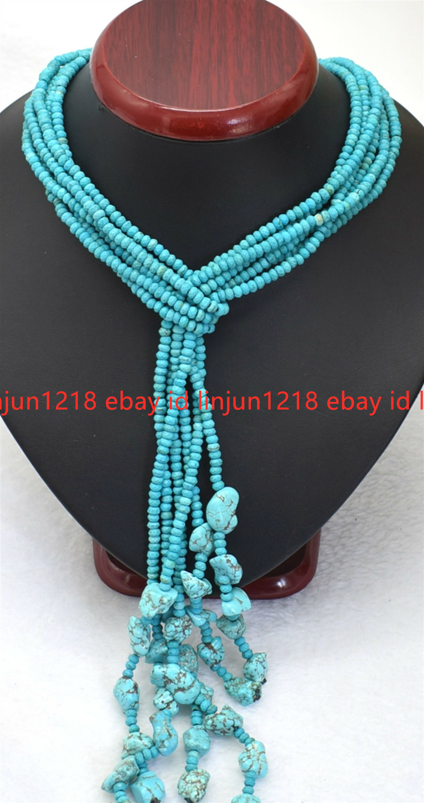 New Long Beautiful 3 Strands Natural 2x4mm Faceted Blue Turquoise Necklace 50″