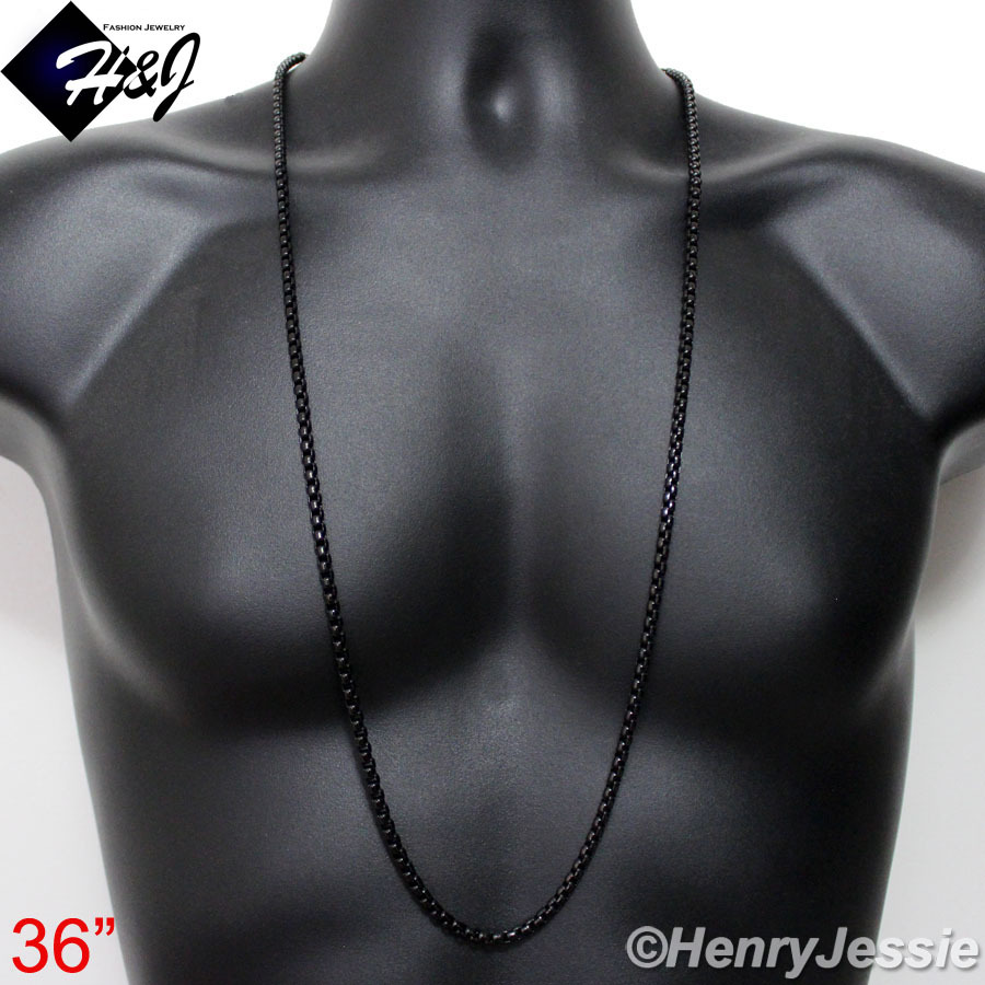 18″-40″MEN’s Stainless Steel 5mm Black Plated Box Link Chain Necklace*N120