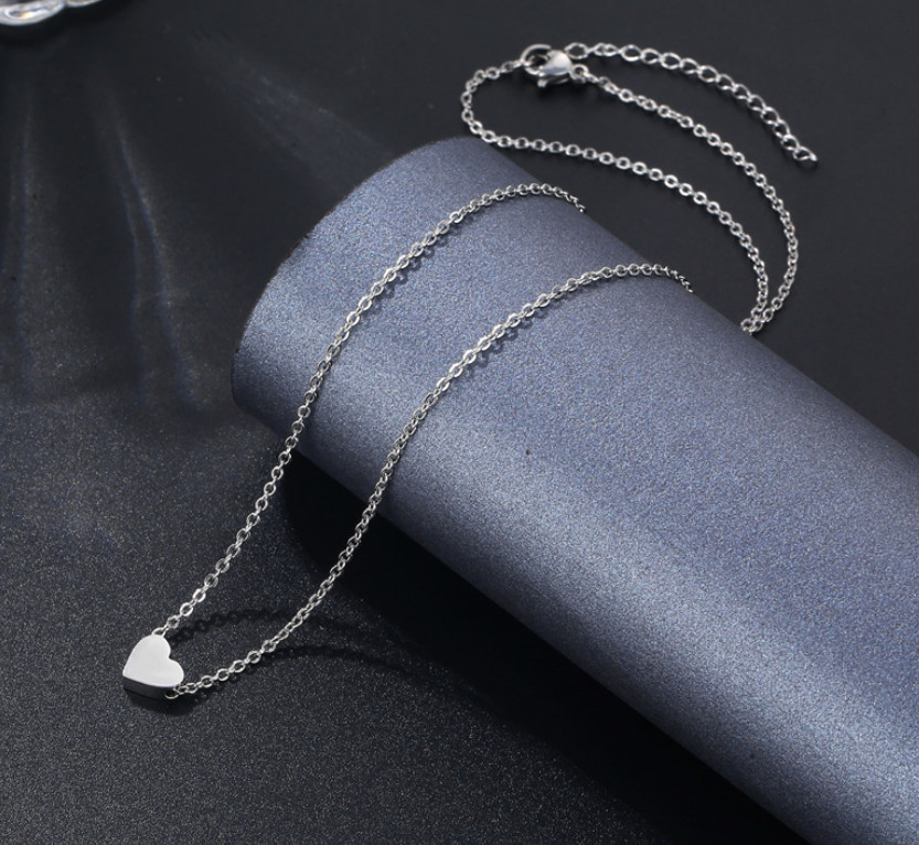 Tiny Silver Titanium S.Steel Love Heart Pendant Chain Necklace