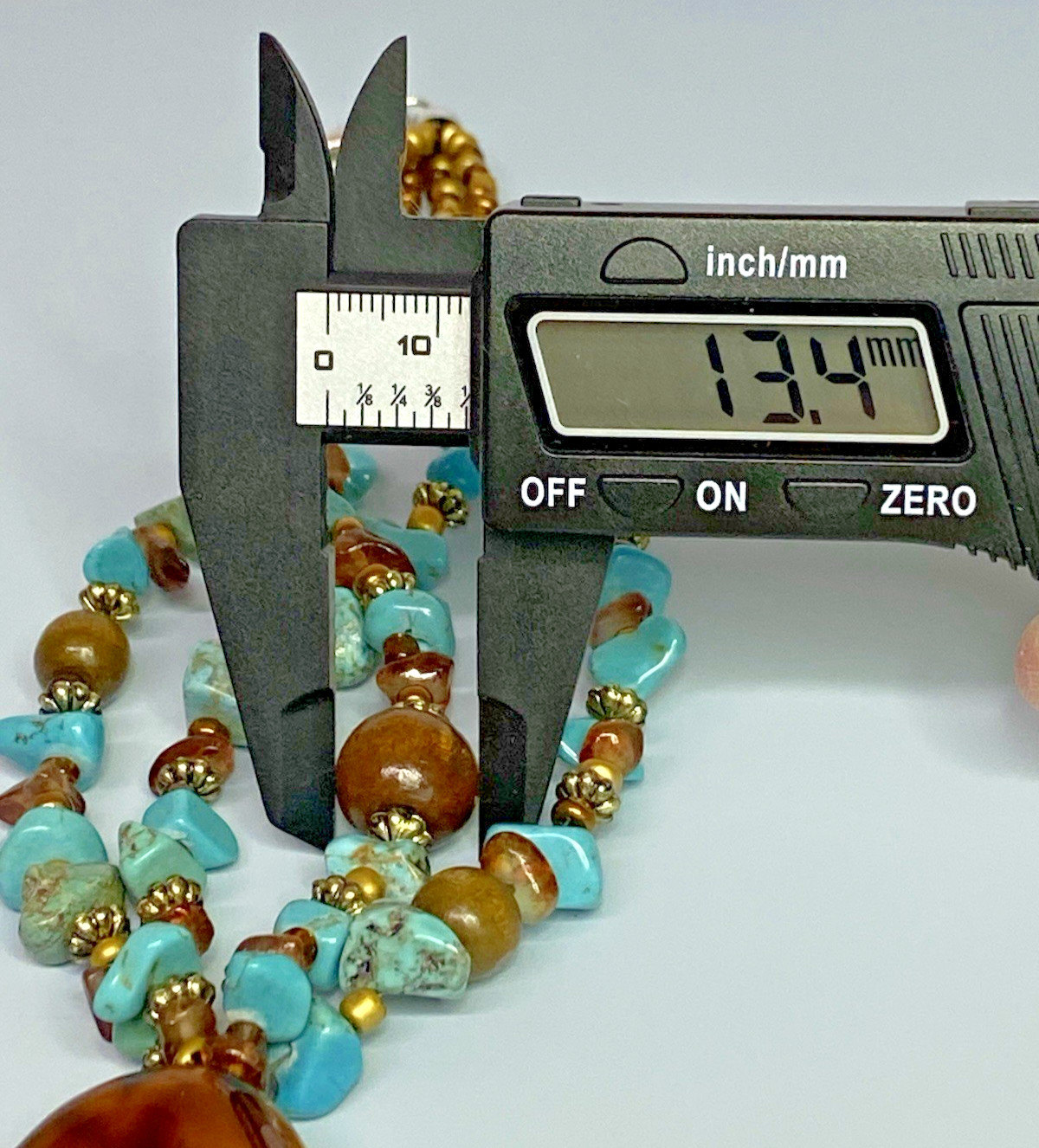 CYNTHIA GALE Turquoise Chip Multi-Strand Choker w/ Tortoise-Look Pendant 16–20in