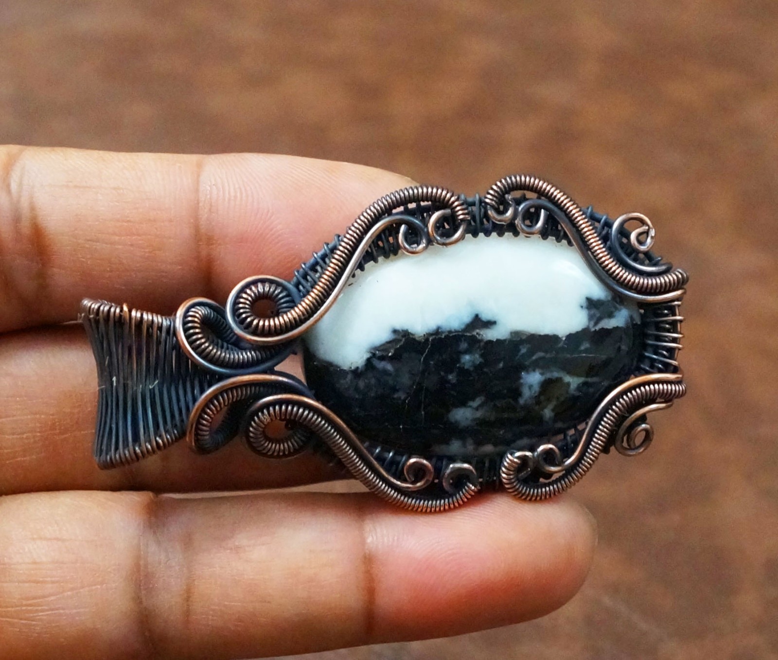Buffalo Jasper Copper Wire Wrapped Handmade Pendant Gemstone Jewelry (PD-70