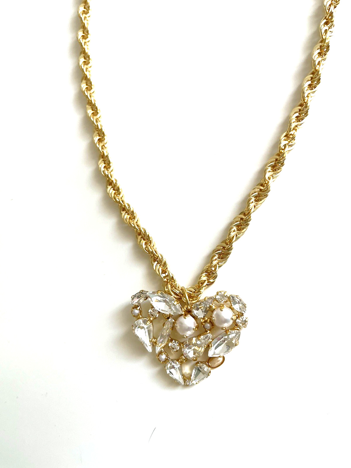 Sorrelli Chunky Crystal Heart Pendant Necklace in Modern Pearl NWT $150.00