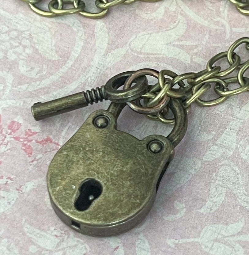 Lock n Key Necklace Large Working Brass Antique – Victorian Style Pendant