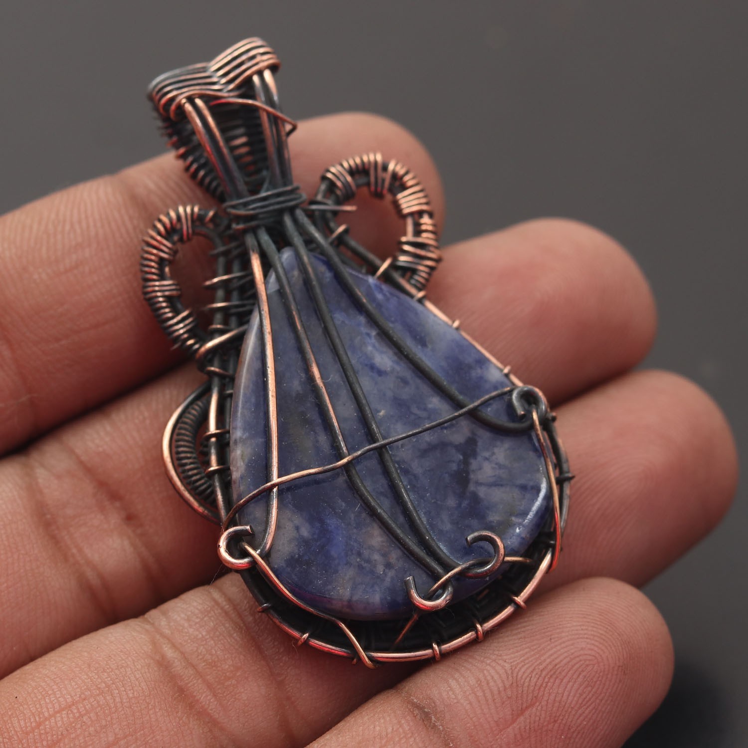 Sodalite Gemstone Copper Wire Wrapped Handmade Pendant Jewelry Gift For Her