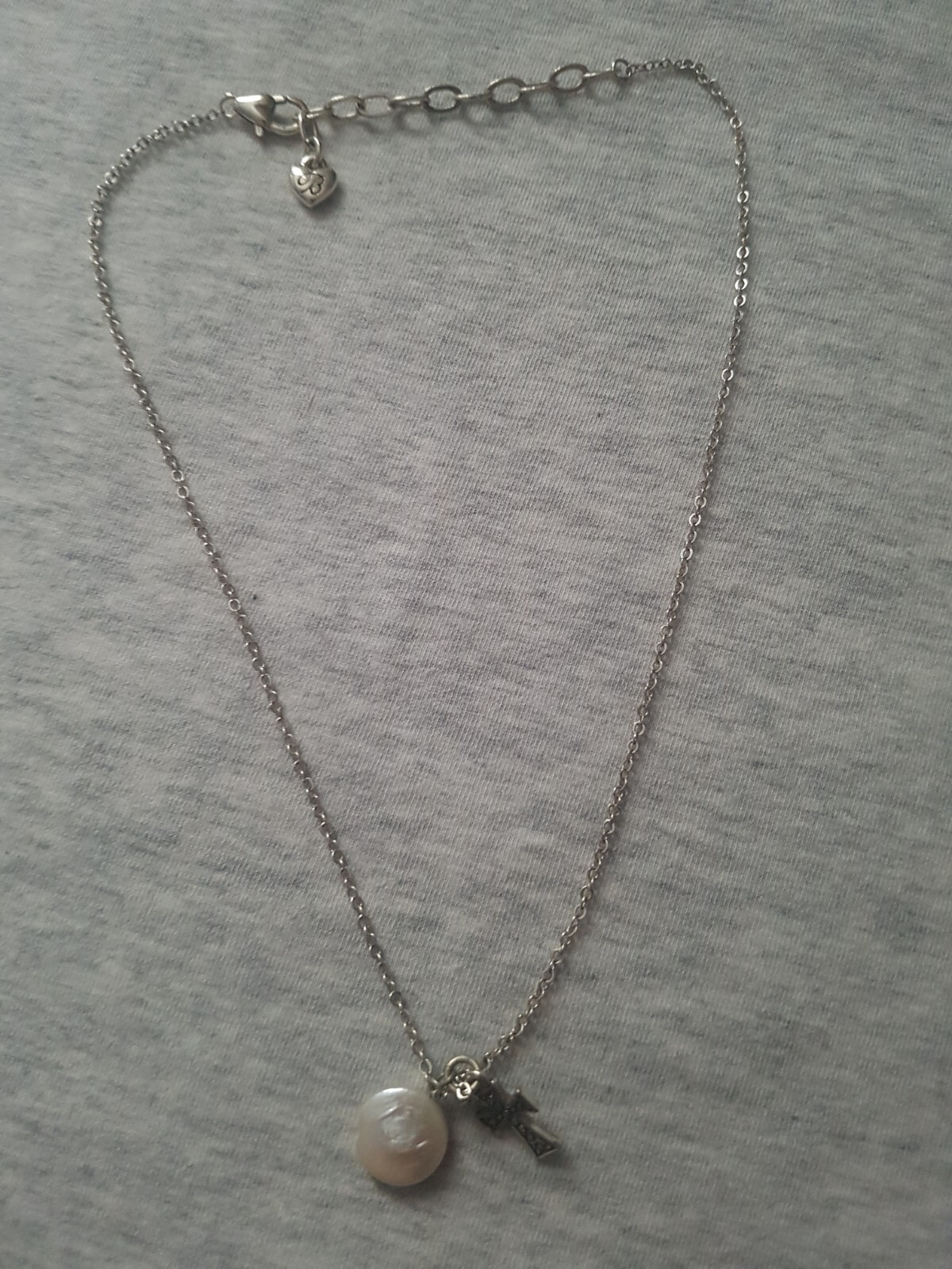 Brighton MARGARITA Cross Necklace Tiny Pendant Dainty w/ Pearl Charm 15-17″