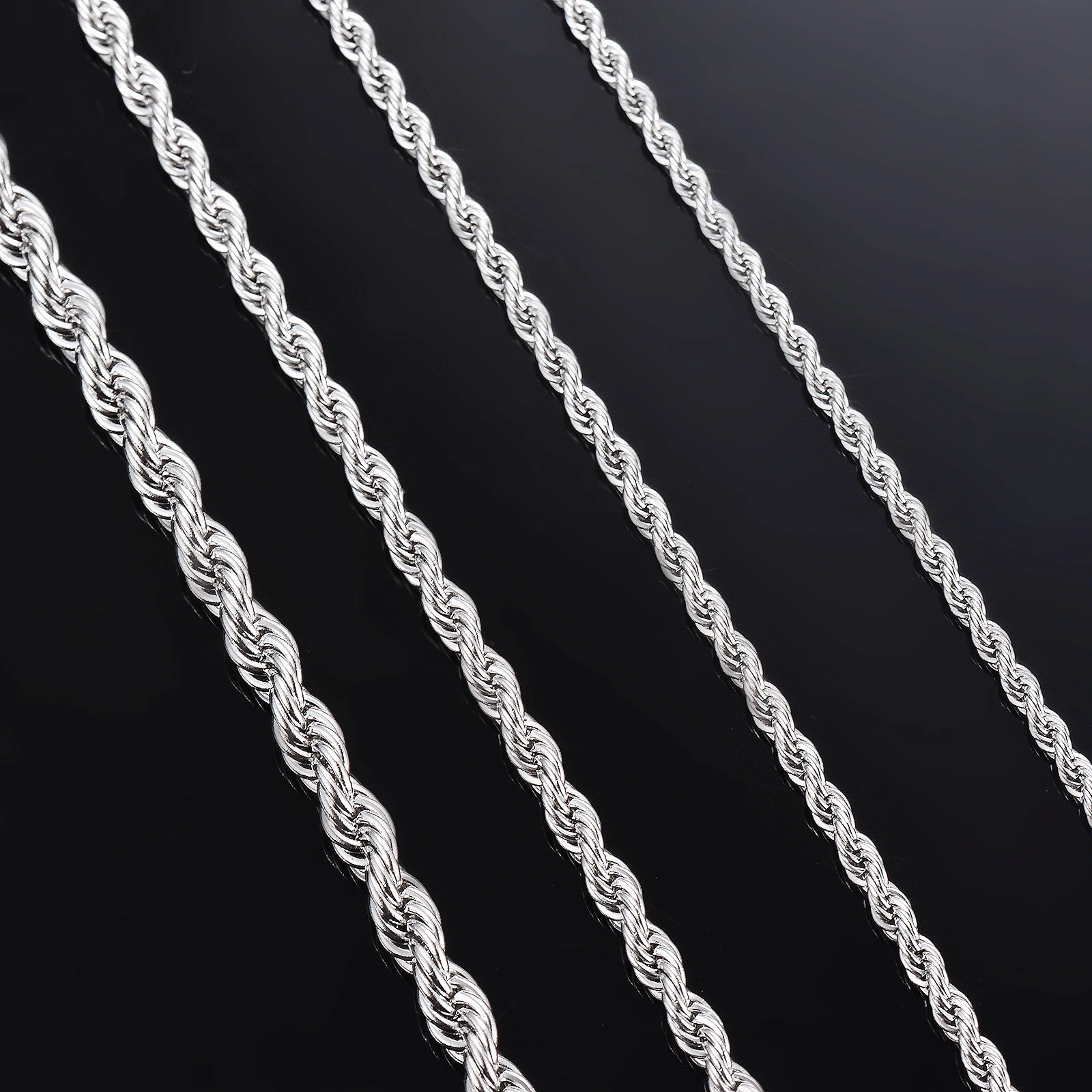 316L Stainless Steel Rope Chain Necklace 2-7mm Men Women Silver Link Chain 18-32