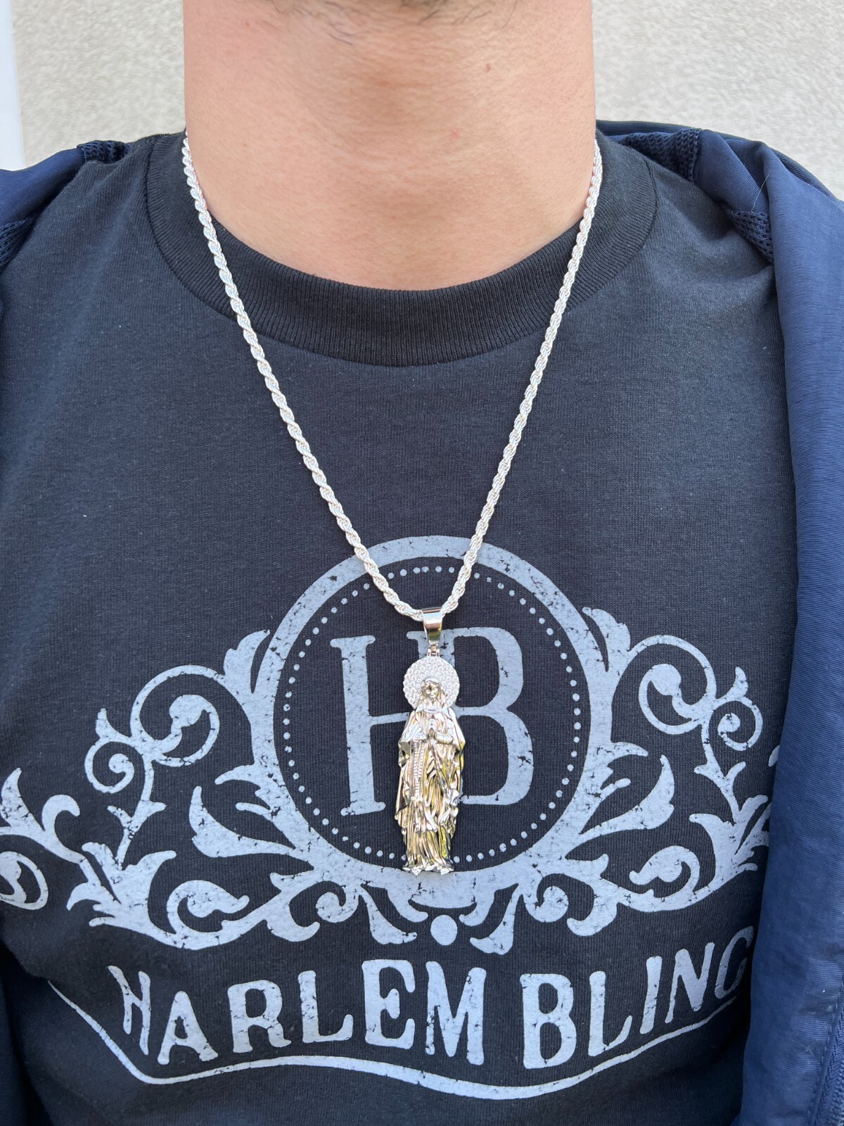 Real MOISSANITE 925 Silver Virgin Mary Guadalupe Pendant Iced Necklace – 3 Sizes