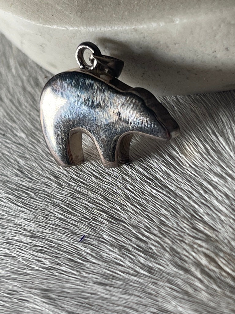 Silver Unisex Bear Pendant 1 x .75 in Silver Small Bail for Chain Polar Grizzly