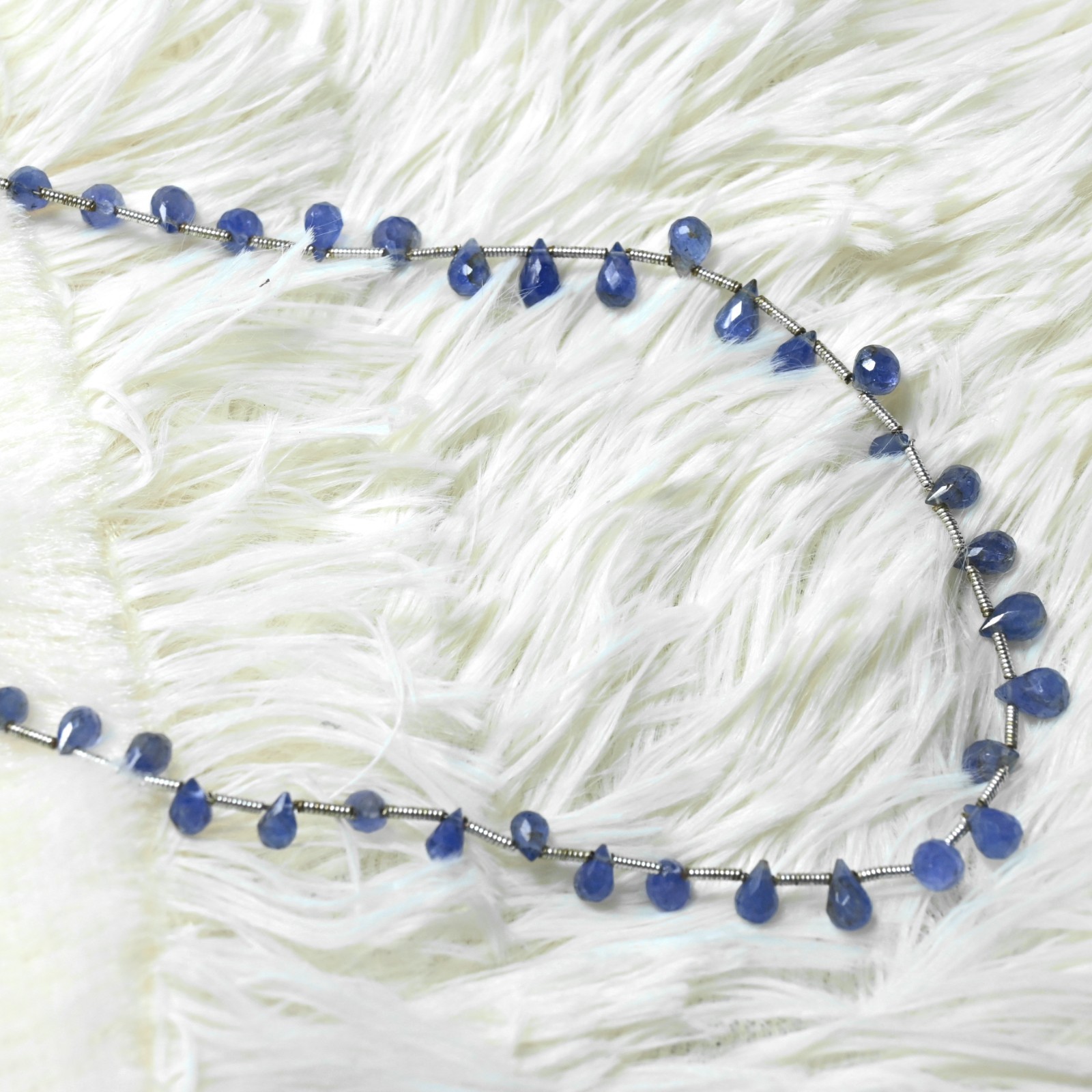 Natural Blue Sapphire Faceted Teardrops Gemstone Beaded Handmade Necklace 18”