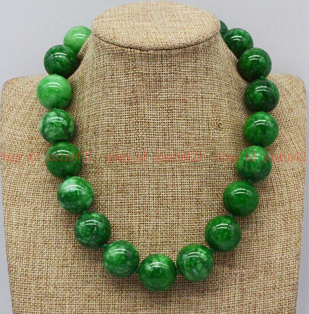 Huge 20mm Natural Green Jade Jadeite Round Beads Gemstone Necklace 16-32”