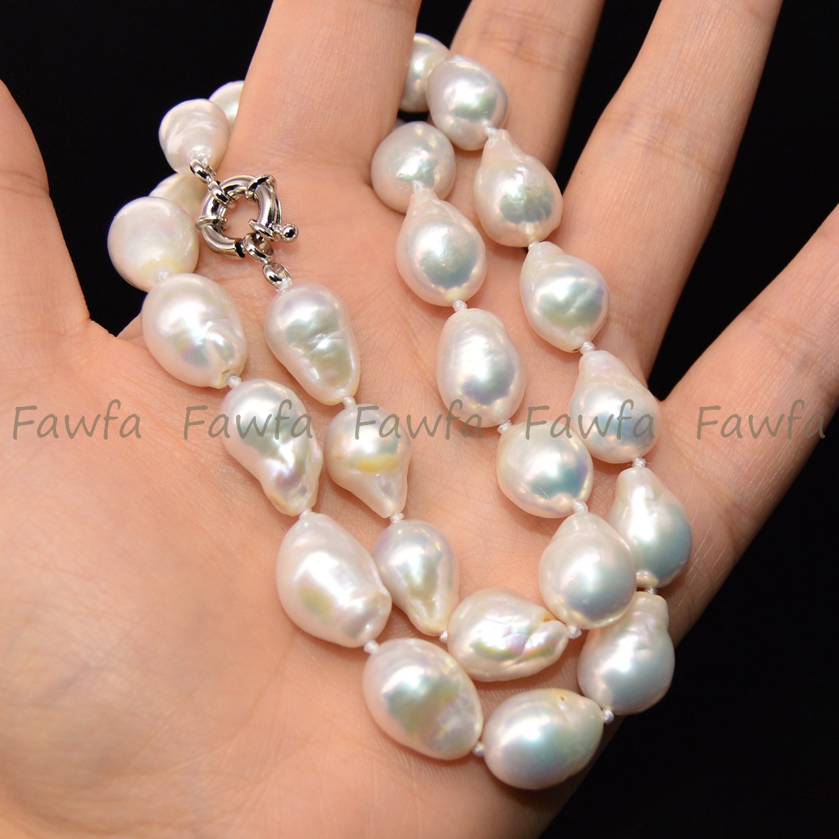 Big 14-16mm Natural Luster White Freshwater Baroque Pearl Necklace 16-36 inches