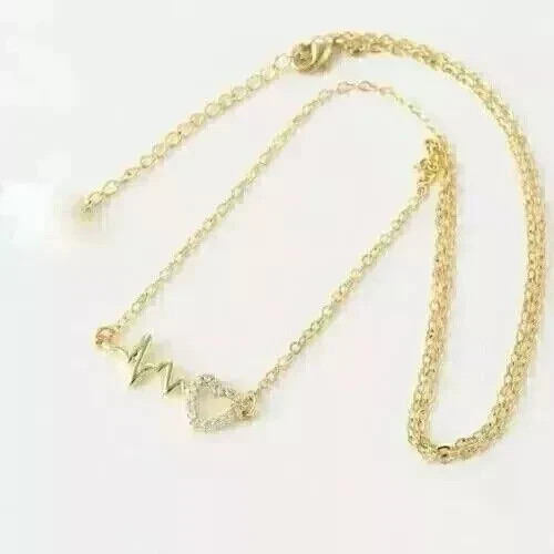 0.25Ct Round Simulated Diamond Heart Beat Pendant 18″ Necklace 14K Gold Plated