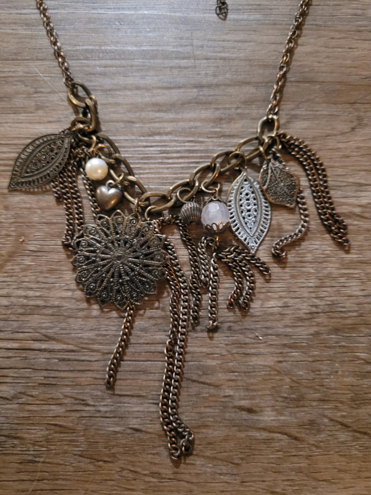Bronze Tone Chain Tassel Bible Charm Necklace Bohemian Style Tribal Jewelry