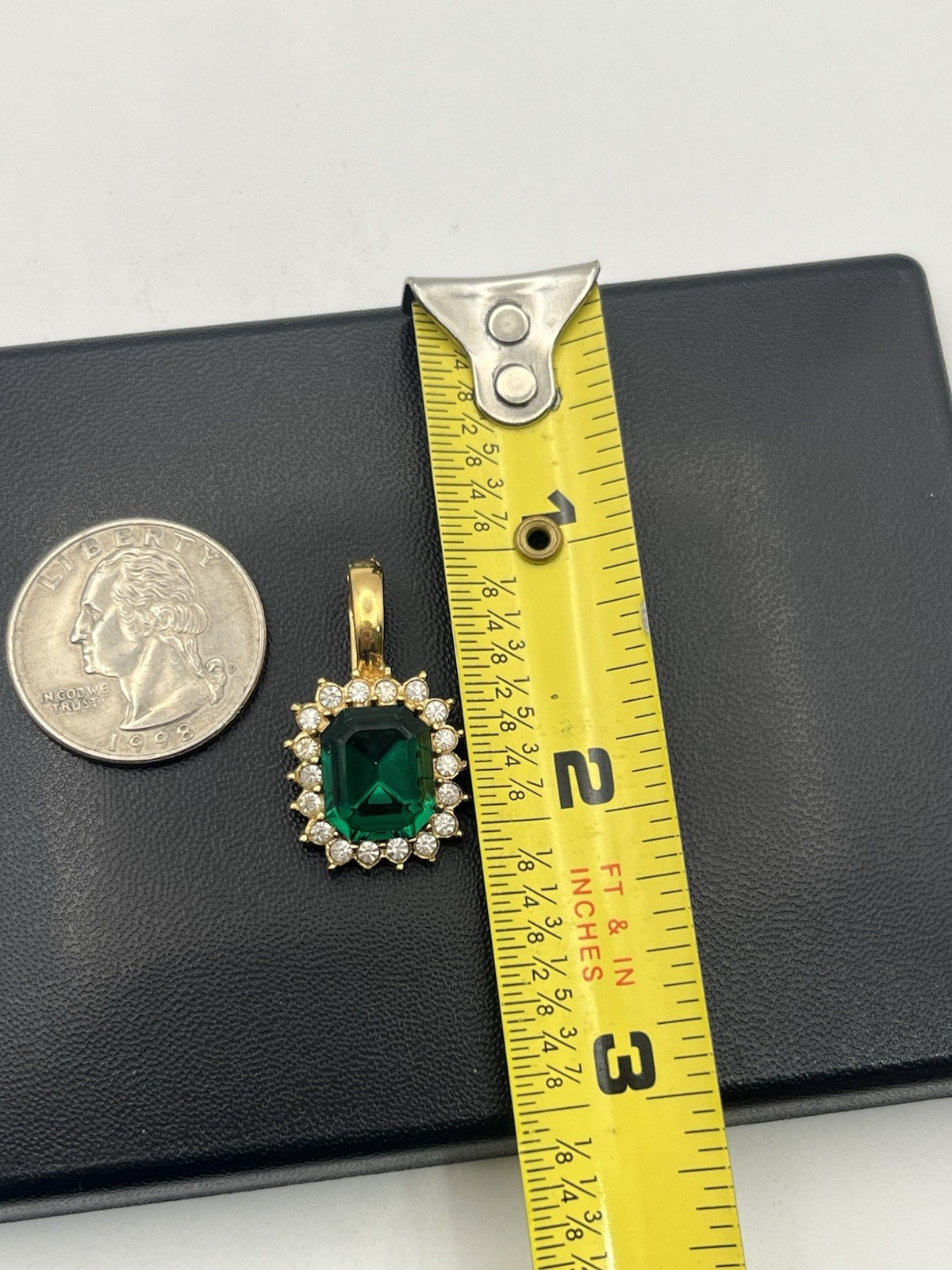 Roman green & clear rhinestone halo gold tone enhancer pendant for necklace