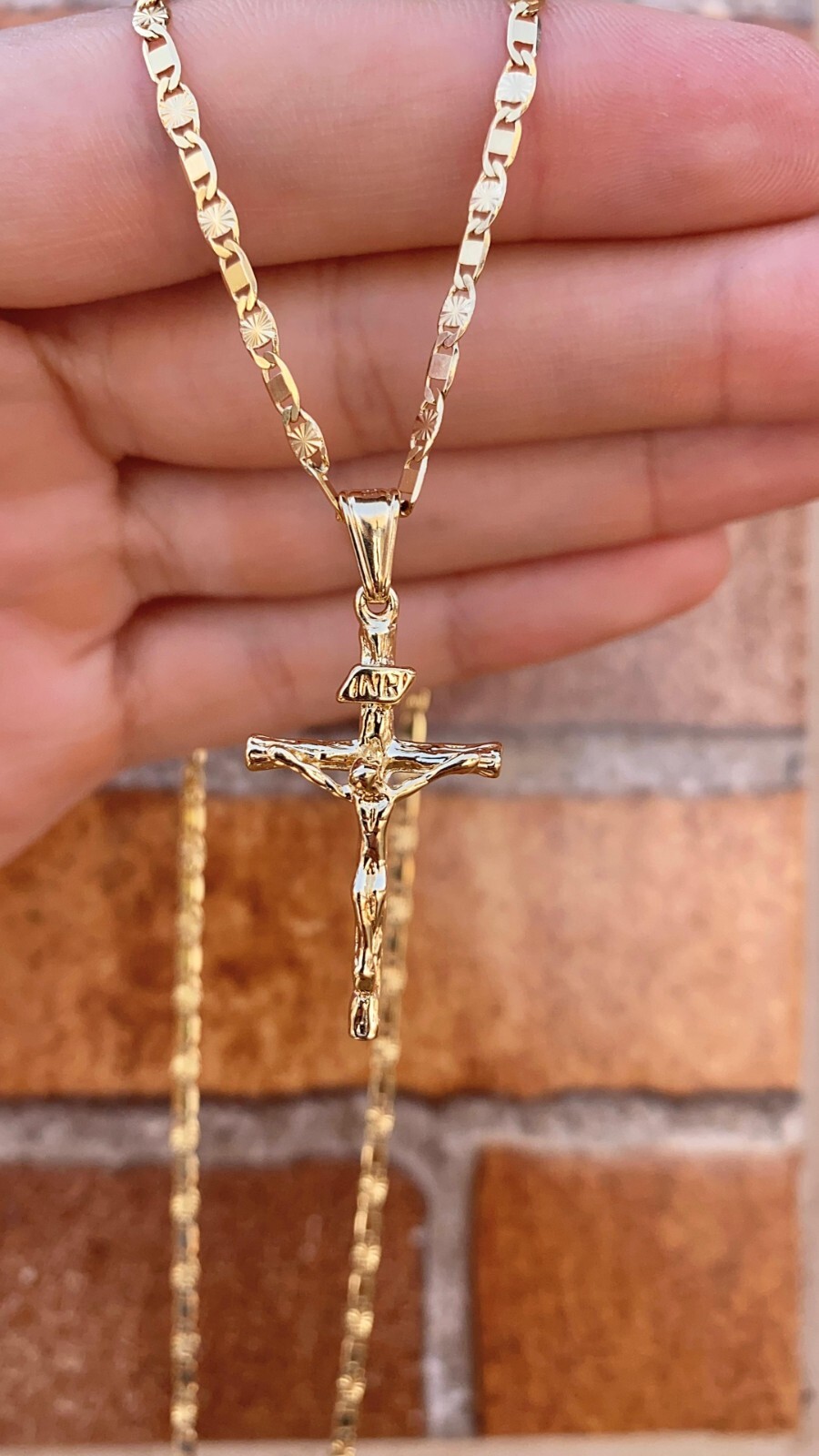 Cross Pendant Necklace 14K Gold Filled Valetino Chain Unisex Youth Womens