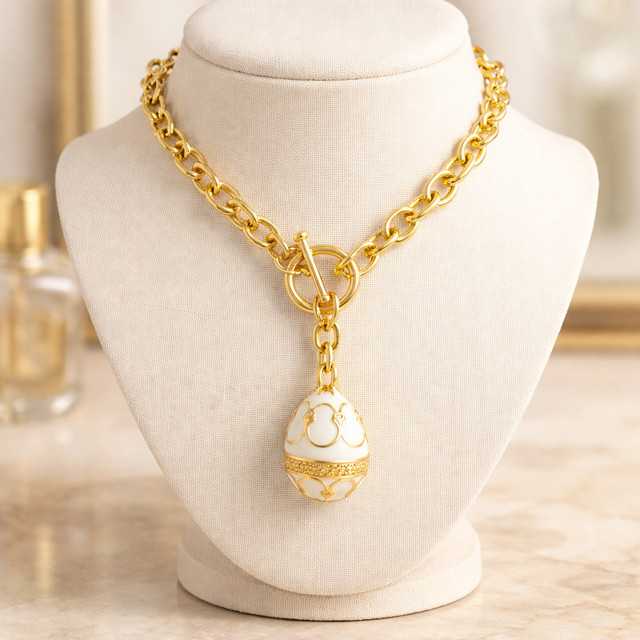 White and Gold Egg Necklace