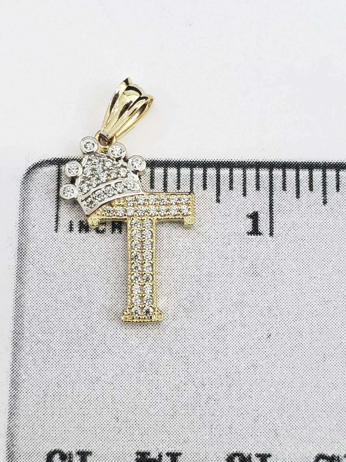 Real 10k Yellow Gold Crown Initial Alphabet Letter T Pendant Charm King Bling