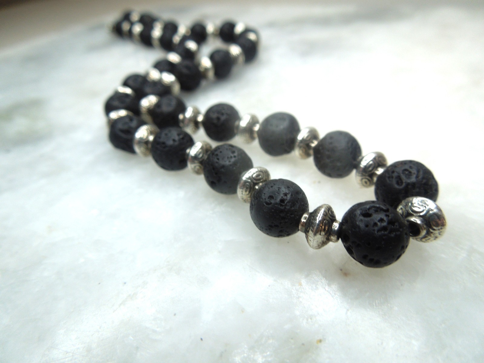 Lava Rock Bead Necklace Silver-finish Accent Handmade Stylish Choker