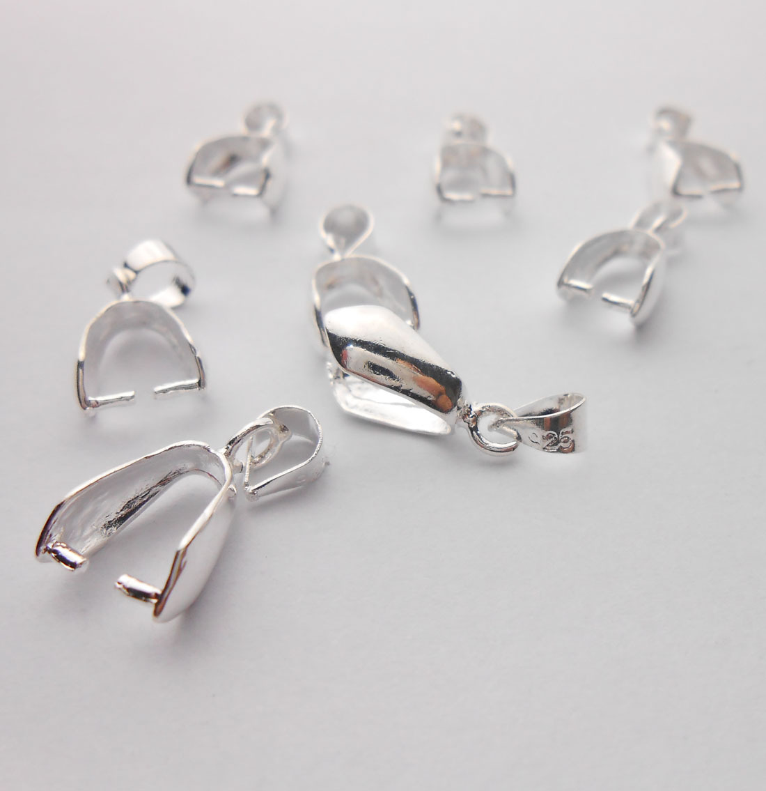 50PCS L 925 Sterling Silver Findings Bail Connector Bale Pinch Clasp Pendant NEW