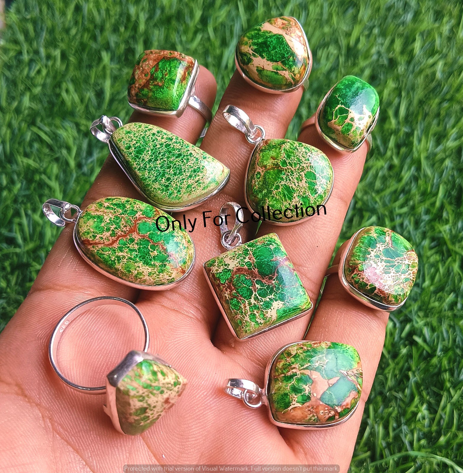 925 Sterling Silver Plated Opulent Green Carico Turquoise Gemstone Pendant Lot
