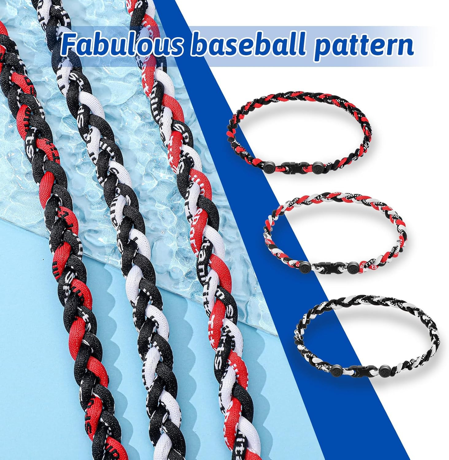 Baseball Necklaces Three Braided Rope Titanium Necklace for Fans Team Gifts Boys