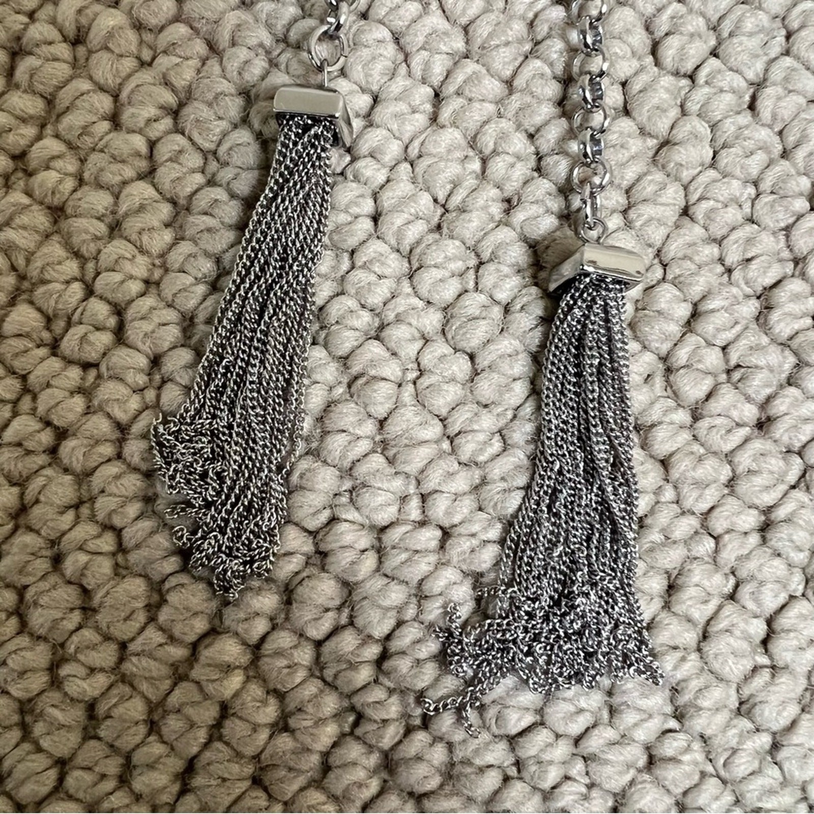NWT BCBG Tassel Glam Necklace, Silver, One Size