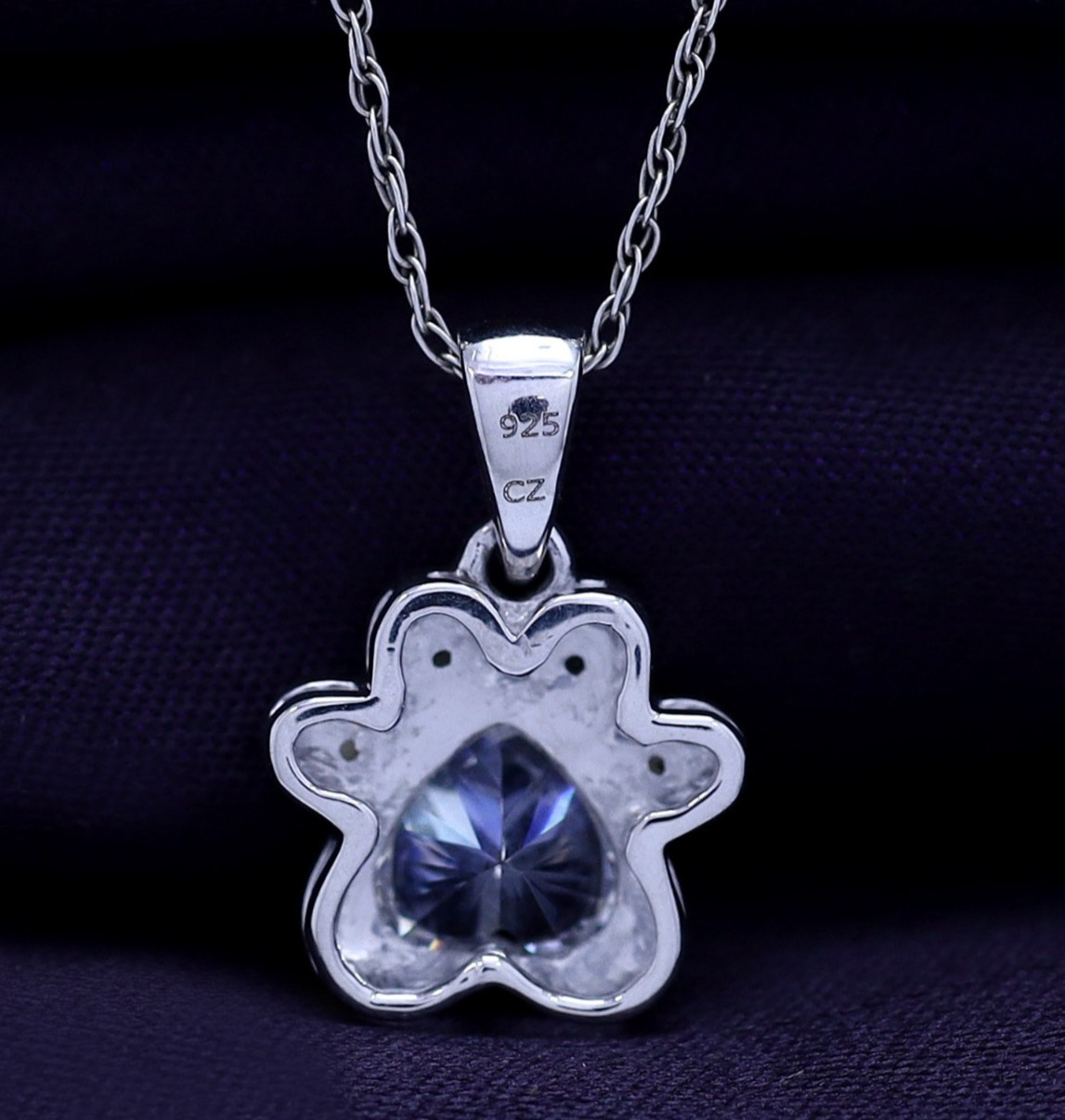 Accent Paw Print Pendant 18″Necklace Simulated Birthstone 925 White Gold Plated