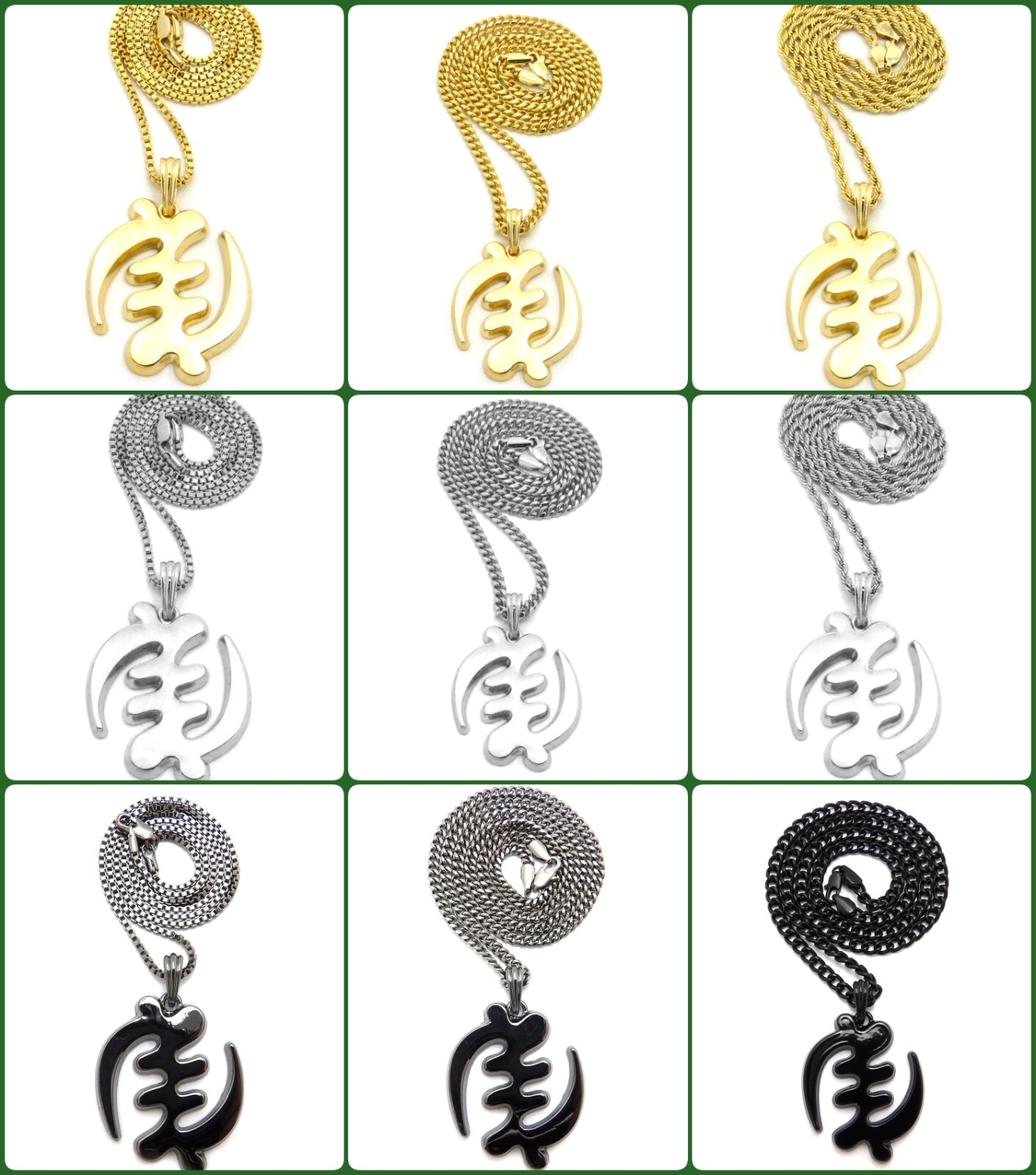 Gye Nyame “Except for God” African Symbol Pendant 24″ Various Chain Necklace