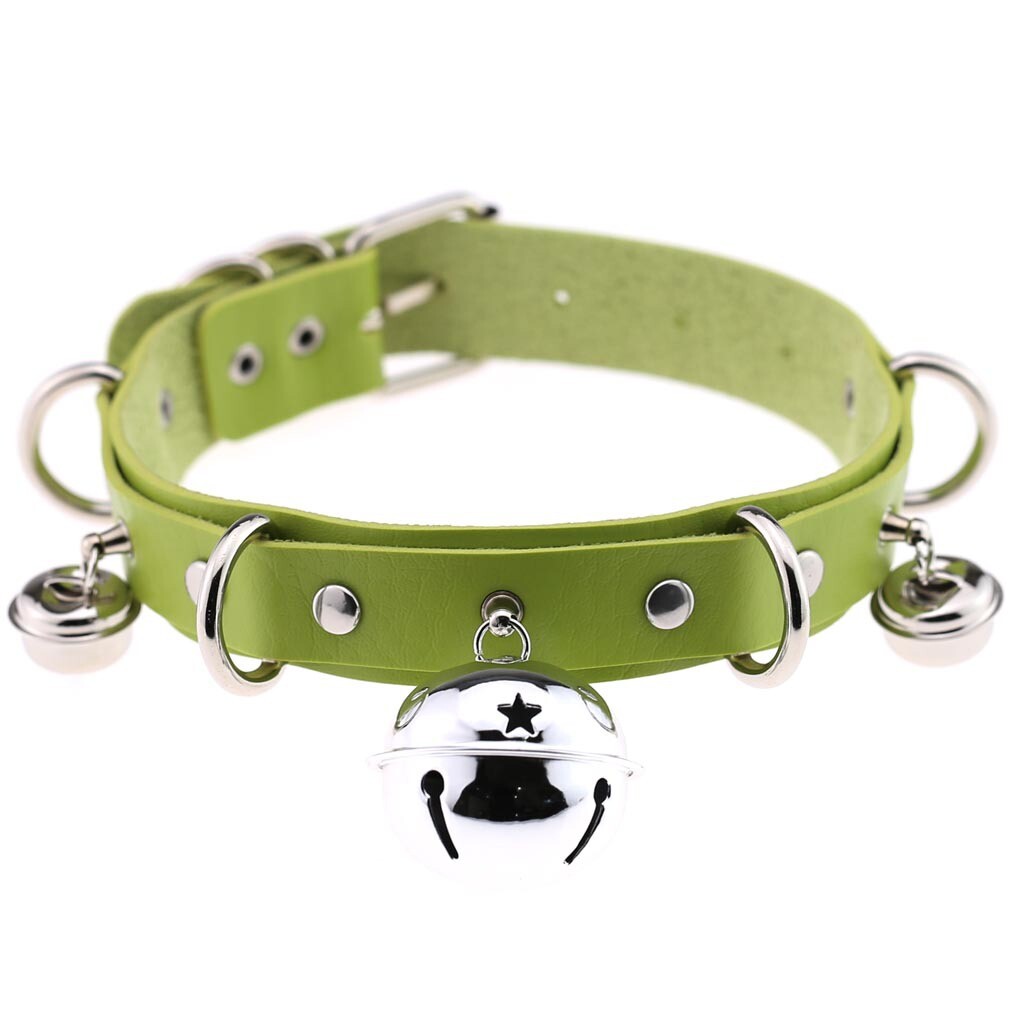Allacki Punk Leather Choker Necklace Multilayer Bells Metal Chocker Collar