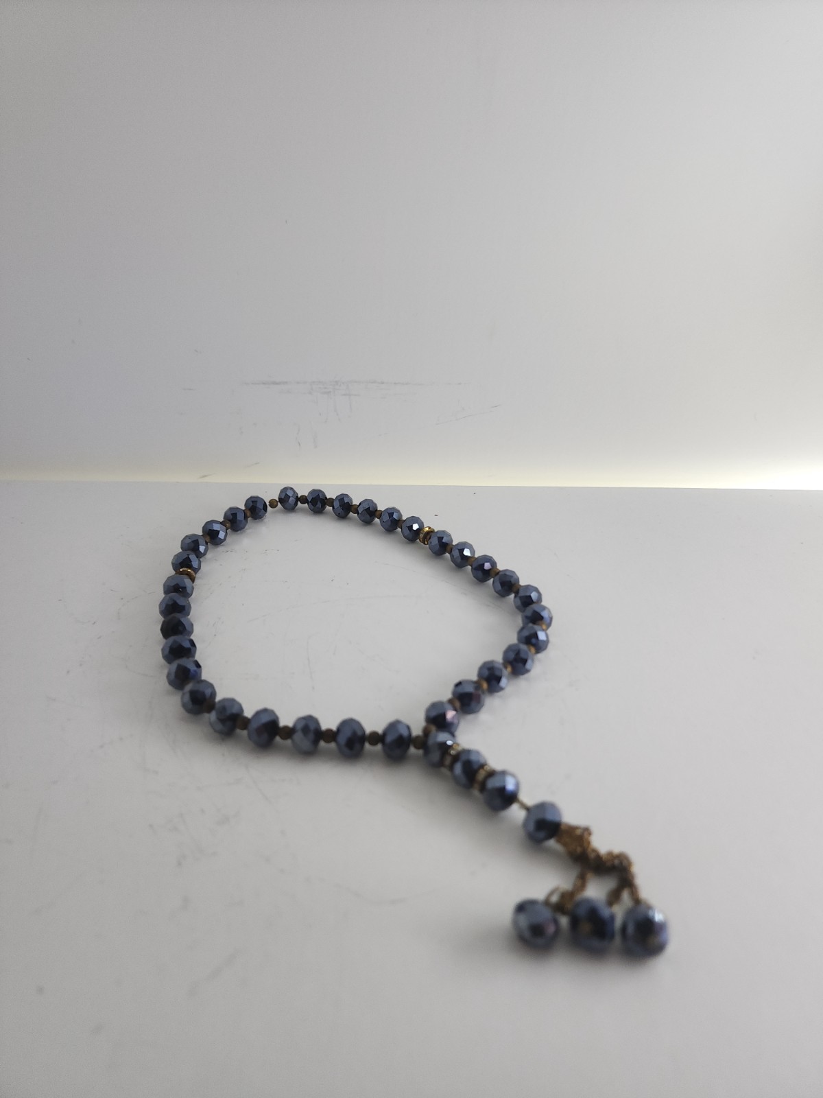 Metallic Blue Gray Beads Necklace Meditation Worry Beads Smooth Ornament Gift