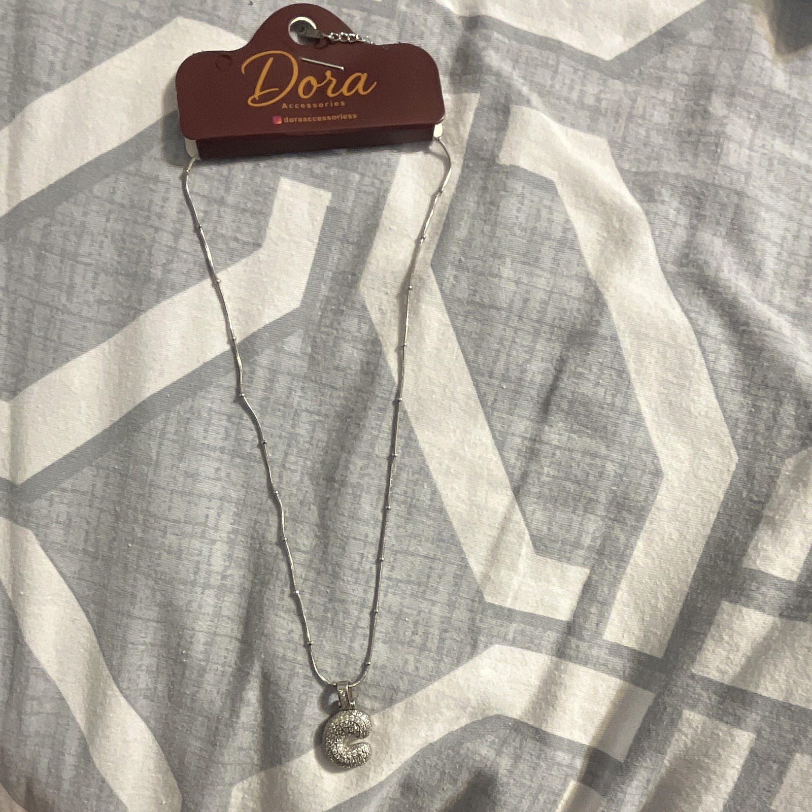Dora Silver Plated Crystal Letter Pendant Necklace, Bar Link Chain, Pavé