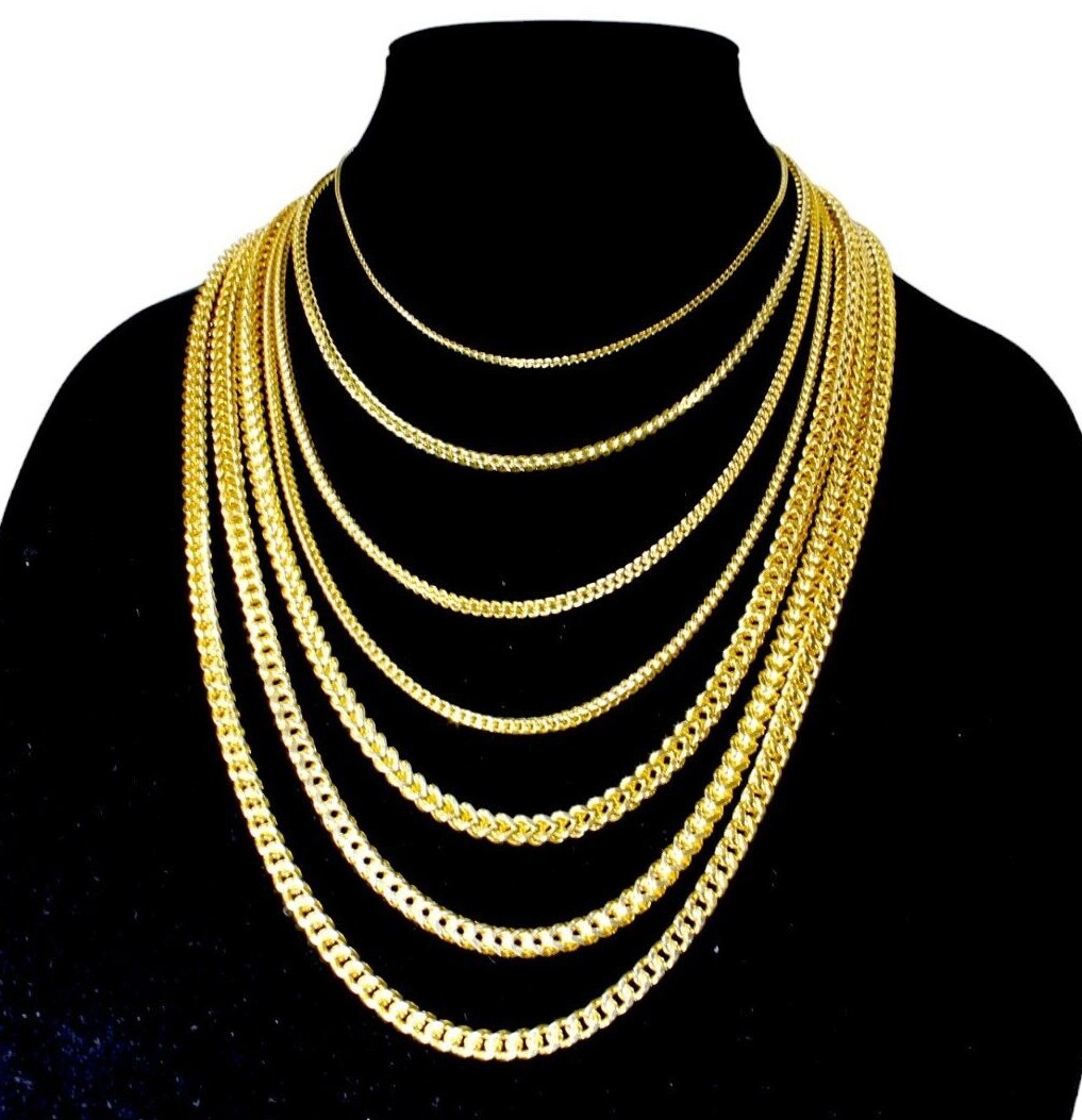 14K Yellow Gold Square Franco Box Necklace Bracelet Chain Real 1mm-8.5mm 7″-30″