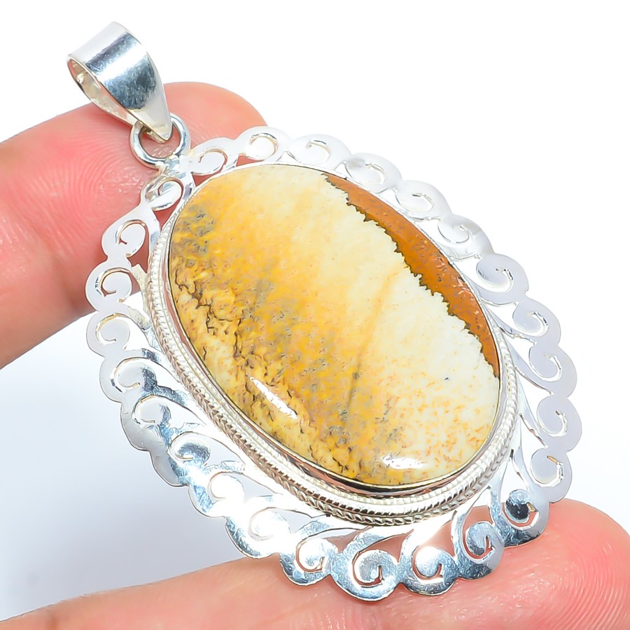 Picture Jasper – Oregon 925 Sterling Silver Filigree Pendant 2.38″ T9