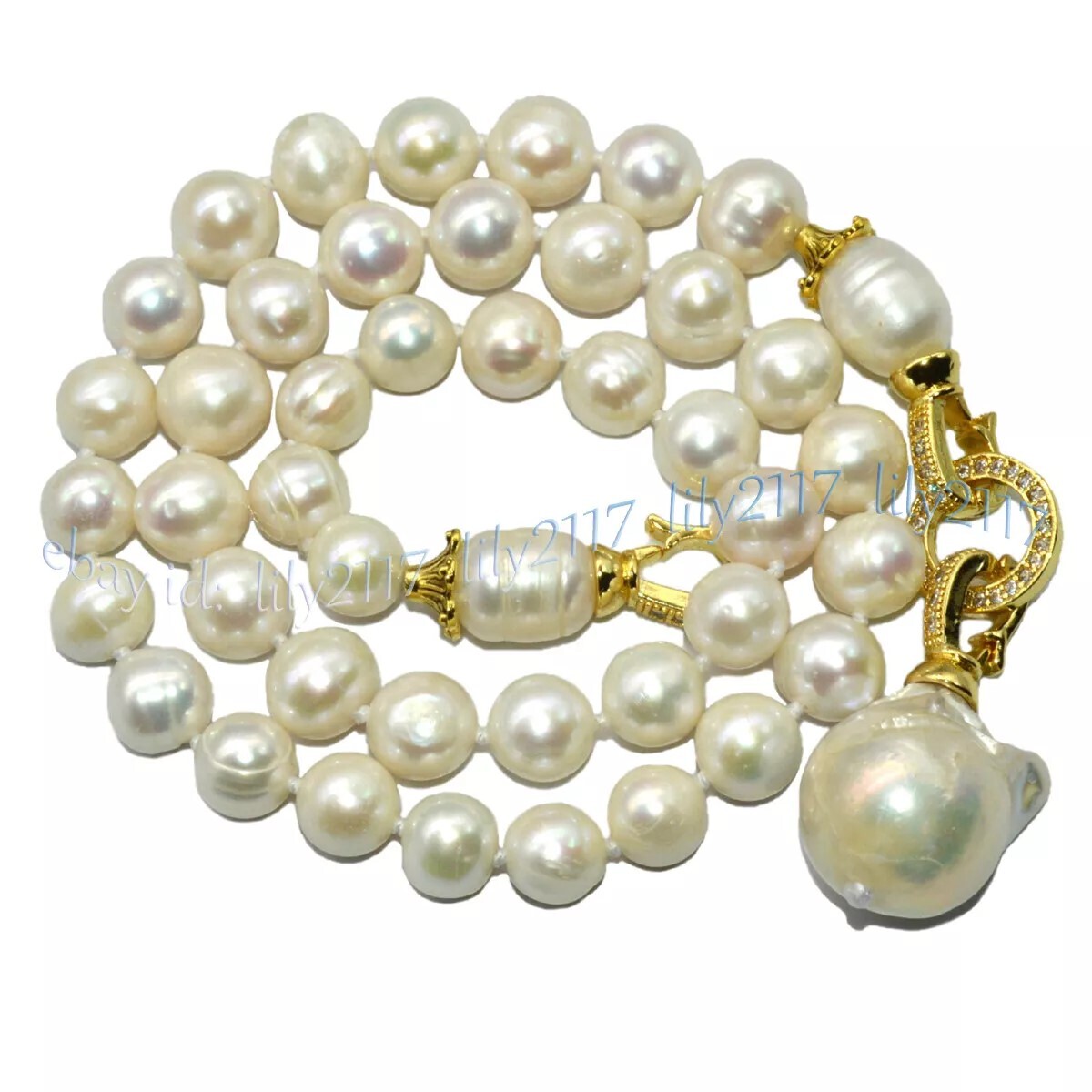 Real Natural White Freshwater Pearl Keshi Baroque Pearl Drop Pendant Necklace
