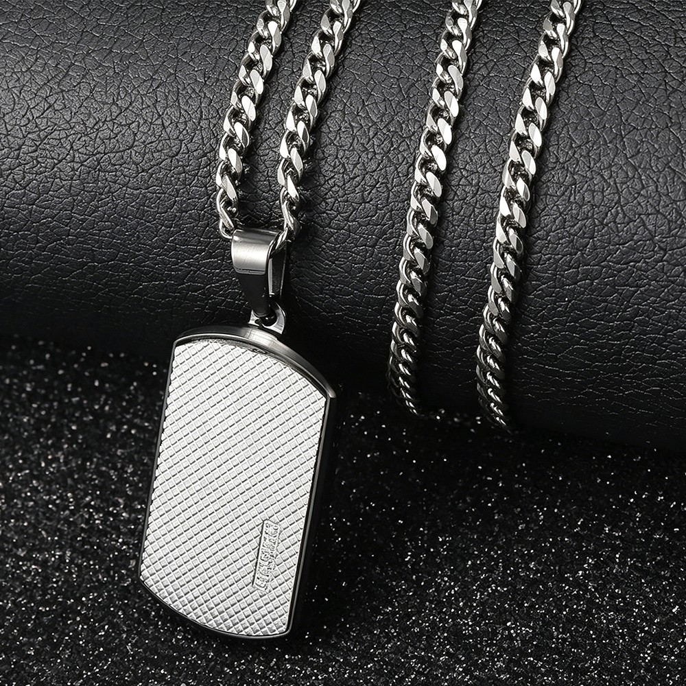 Silver Stainless Steel CZ Dog Tag Pendant Necklace Army Military Graduation Gift