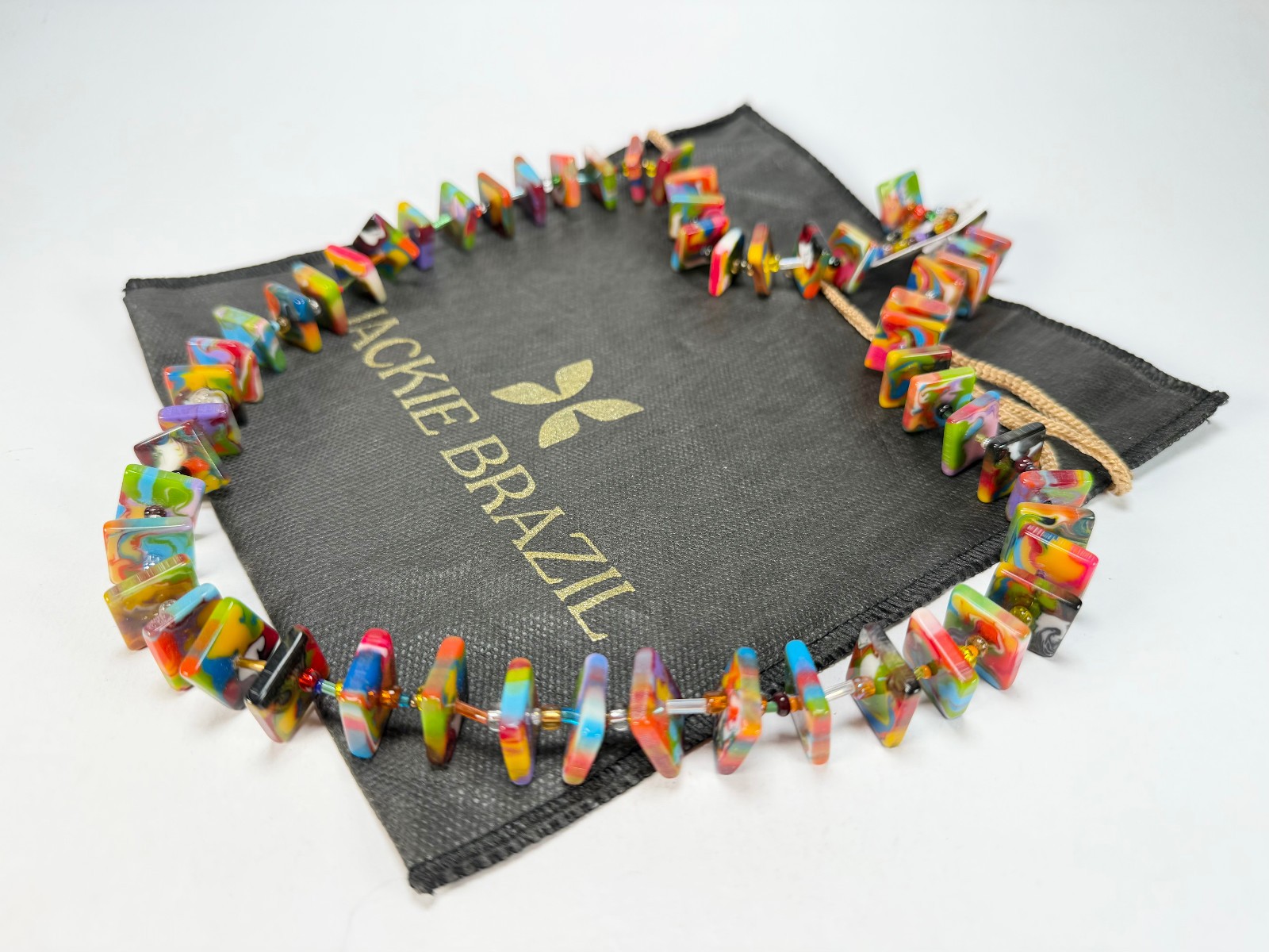 Jackie Brazil “Africa” Kandinsky Liquorice Squares & Beads 70cm Necklace (N0009)