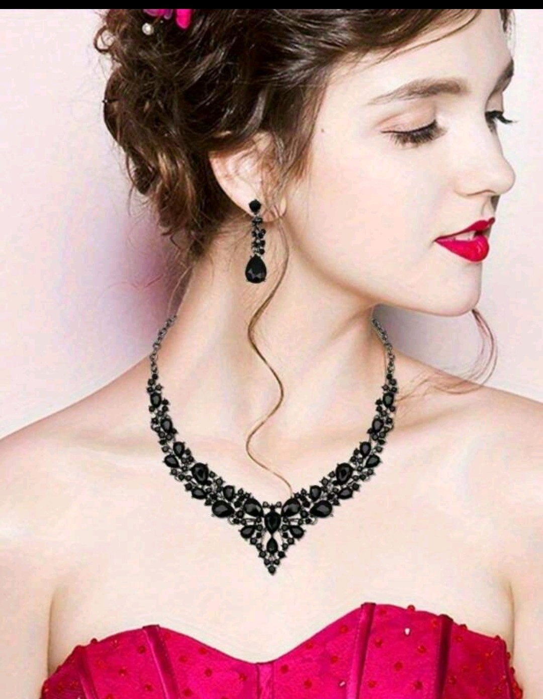 Black Plated Necklace Earring Set Chocker With Black Zirconia Gothic