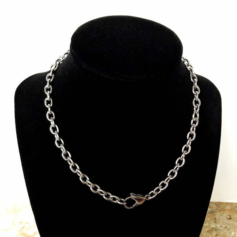 8mm x 6mm x 1.6mm Silver Color Stainless Steel Cable Chain Necklace Jewelry