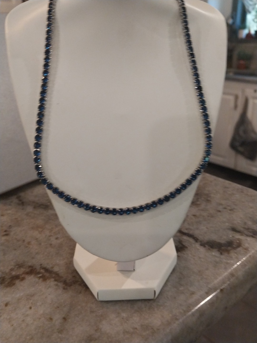 Simulated Sapphire Tennis Necklace (18-26 Inches) with Bolo Slider in Silvertone