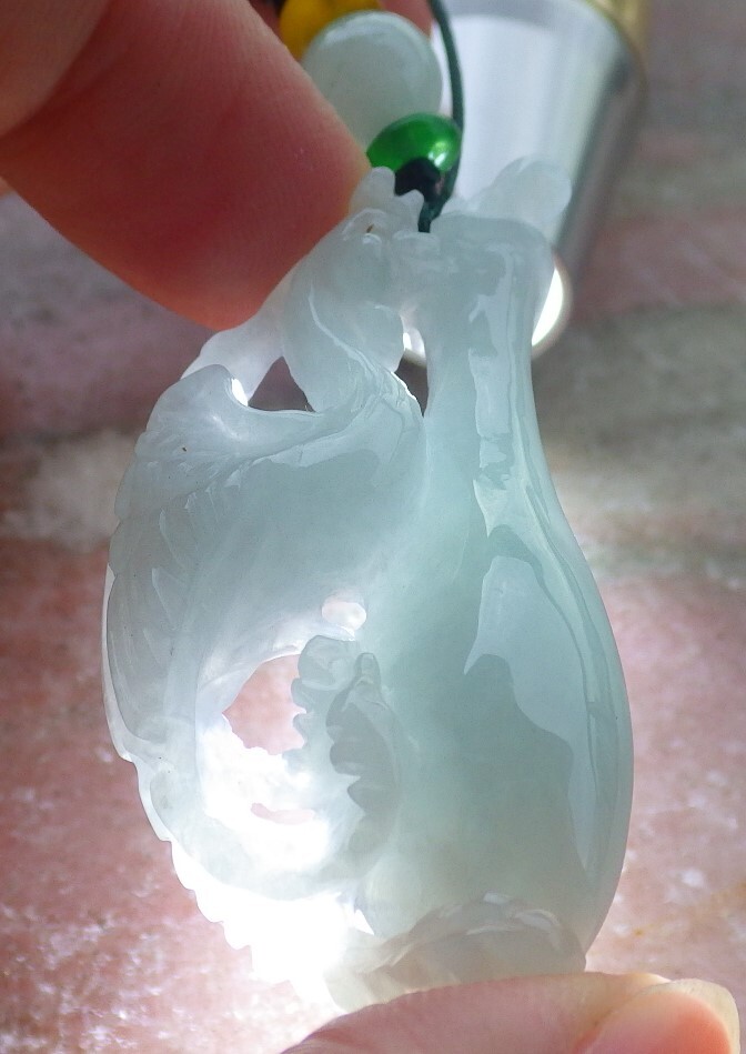 Certified Green Burma Natural A Jade jadeite Pendant Phoenix Vase 凤凰 569813 AS