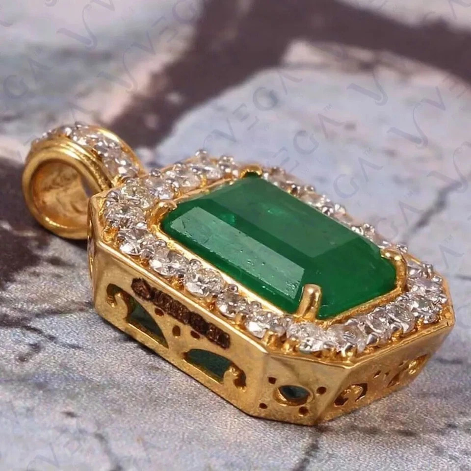 3.65 Ct Emerald Cut Emerald Pendant Wedding Pendant 14k Solid Yellow Gold