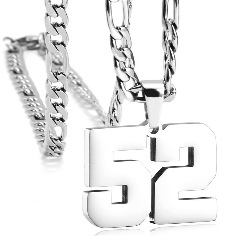 #00-#99 SPORTS FOOTBALL NUMBER Pendant Charm / 24IN STAINLESS CHAIN NECKLACE