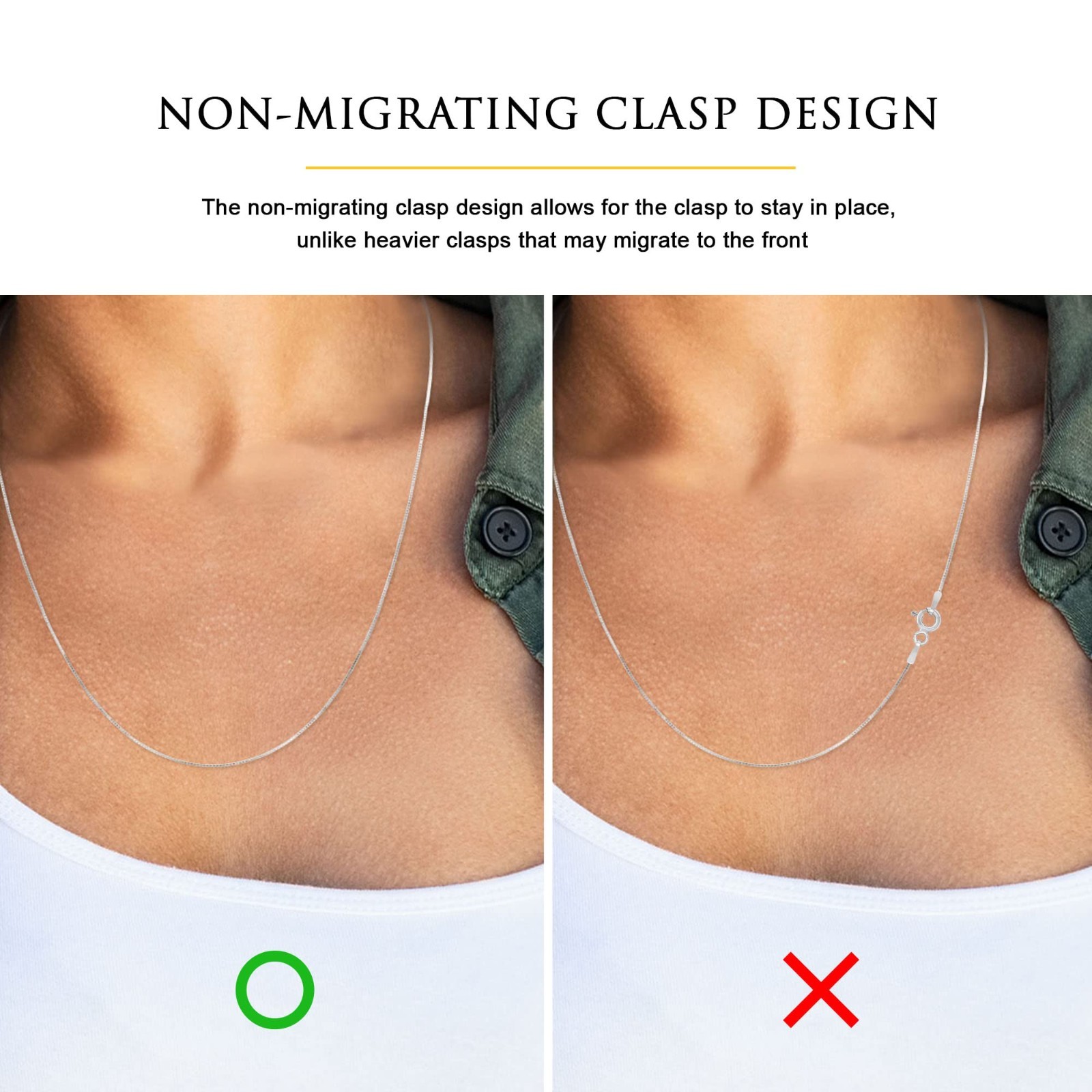 Sterling Silver Chain Necklace for Women – 1mm Tarnish Resistant, Italian Made,