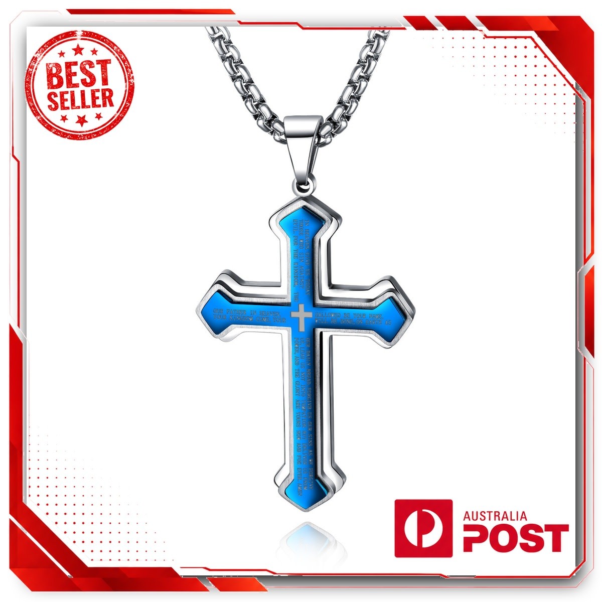 Men’s Stainless Steel Gold Silver Black Cross Bible Pendant Necklace