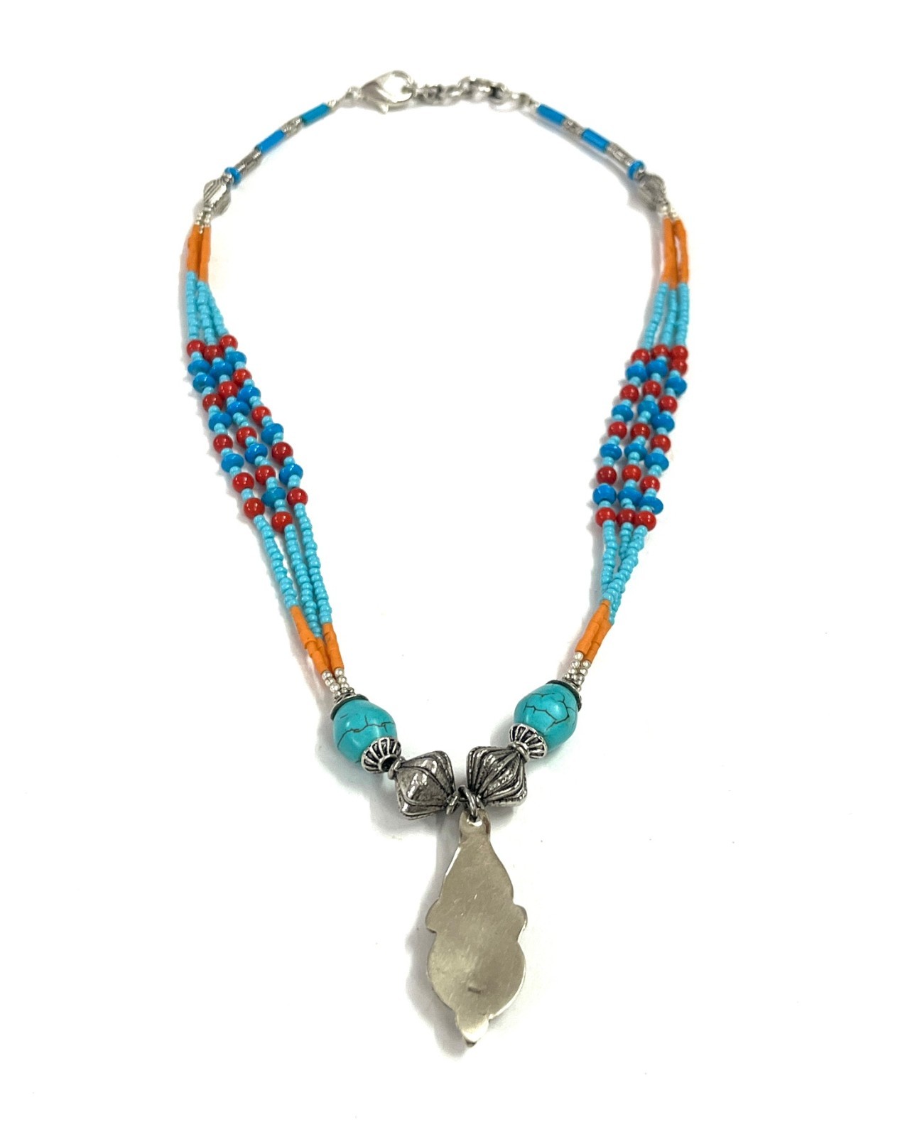 Handcrafted Turquoise Coral Gemstone Tibetan Necklace Jewelry, 17 inch Adjus