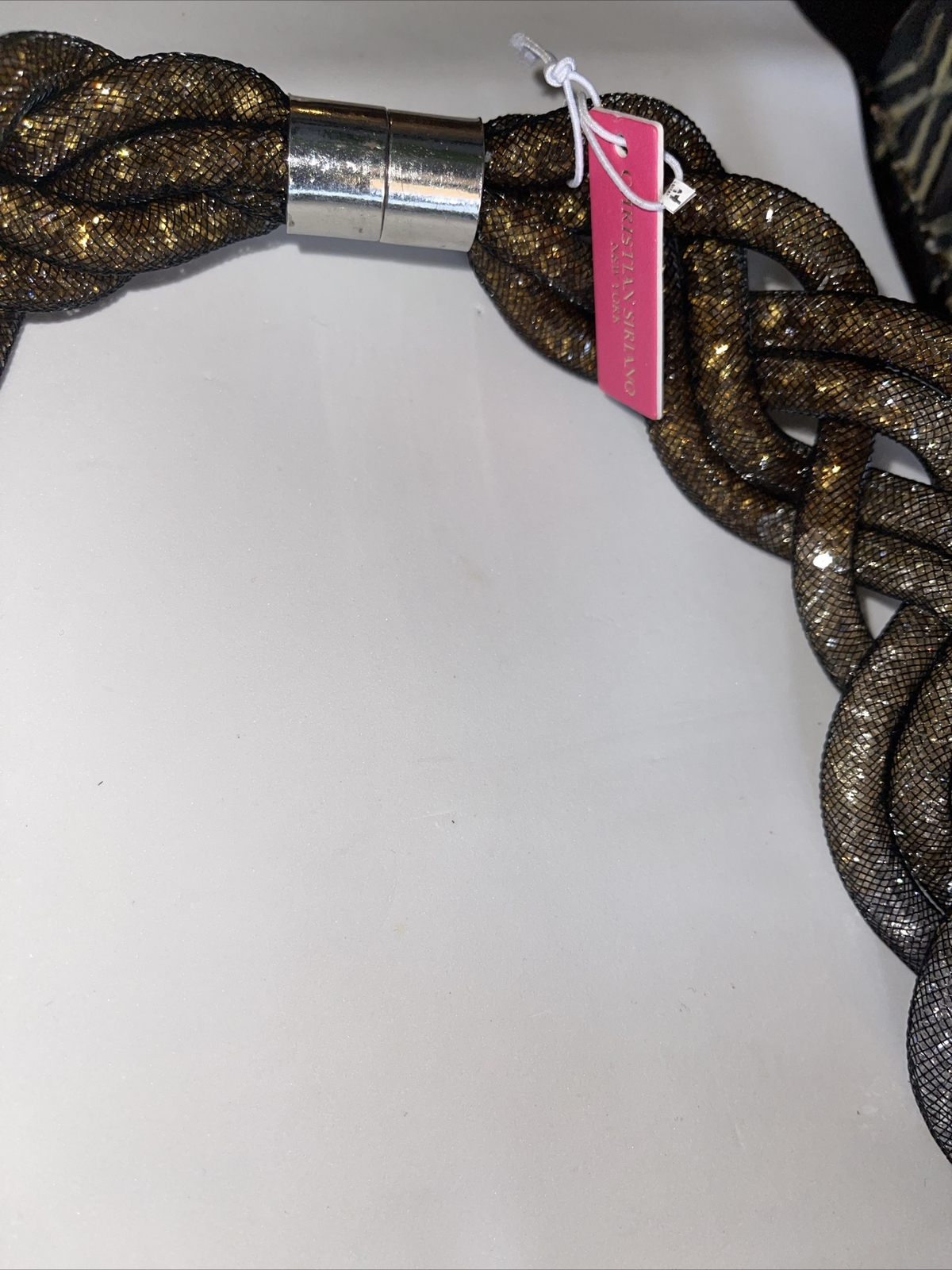 Christian Siriano Braided Rope Black Pewter Statement Necklace NEW