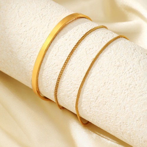 New Fashion Stackable Cuffs Stainless Steel Bracelet 3 Pieces Layered Bracelet